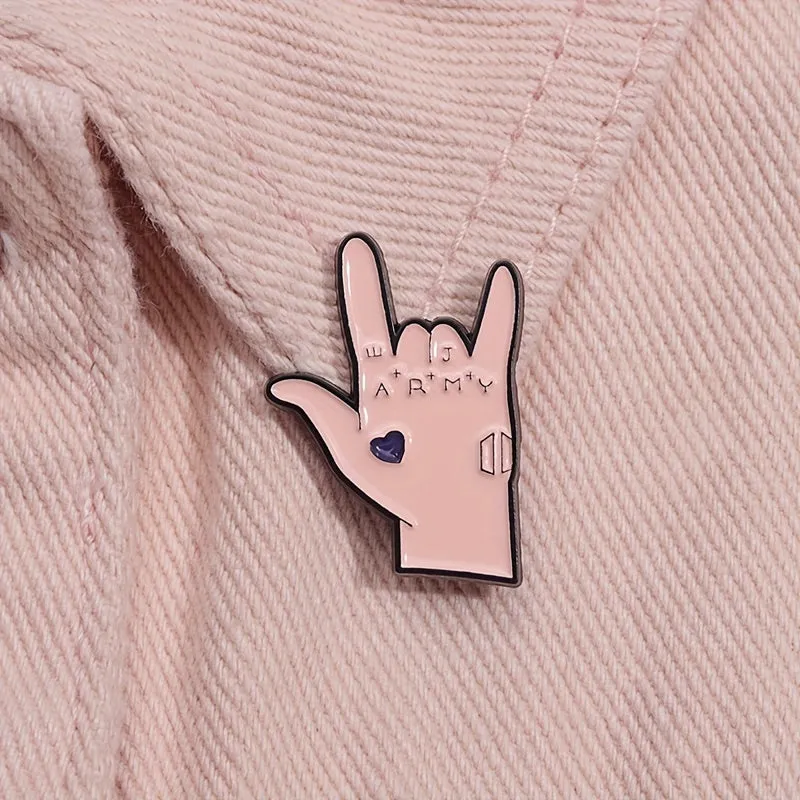 I Love You Gesture Enamel Pins Funny Kpop Jewelry