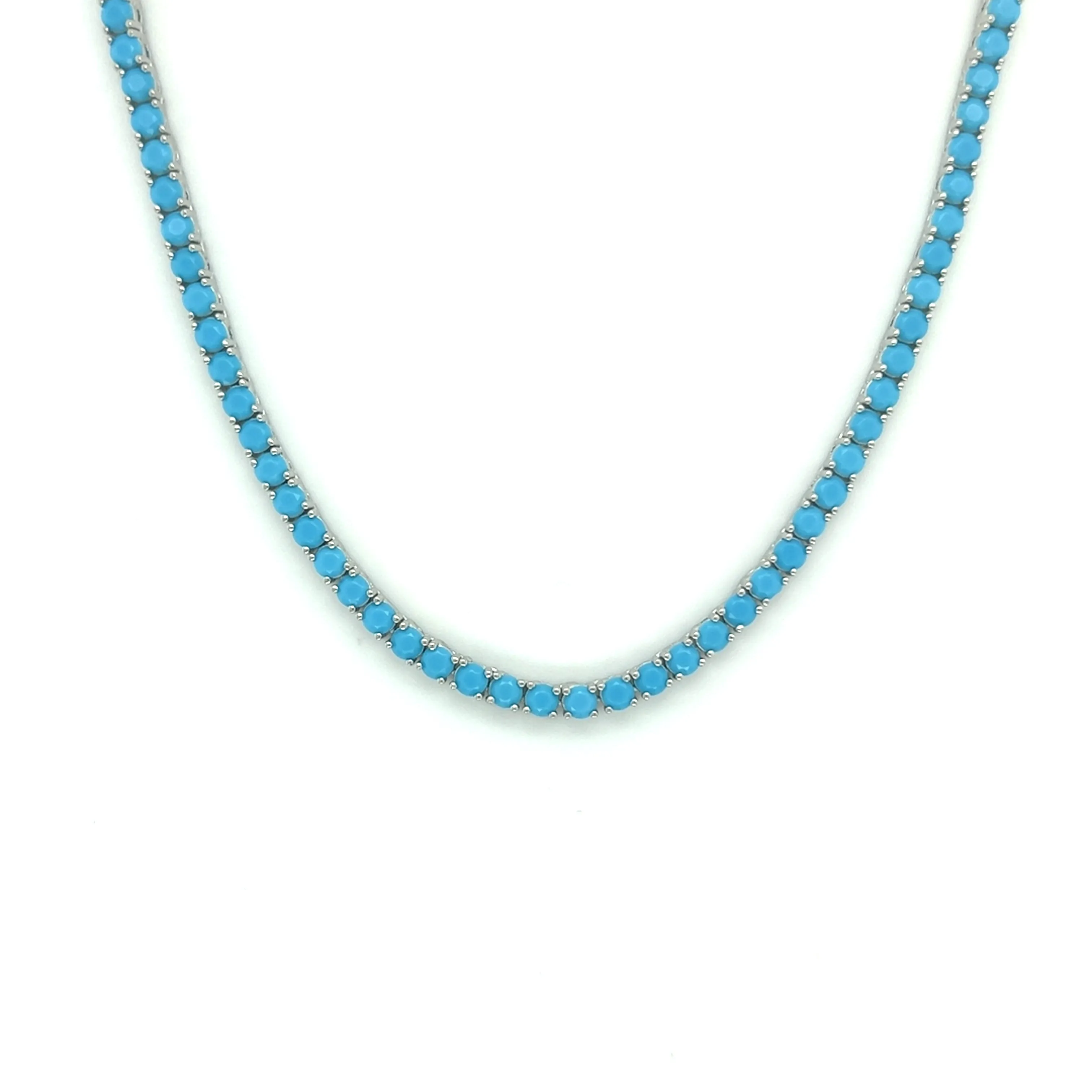 Ibiza Turquoise CZ’s 4 Prong Tennis Necklace