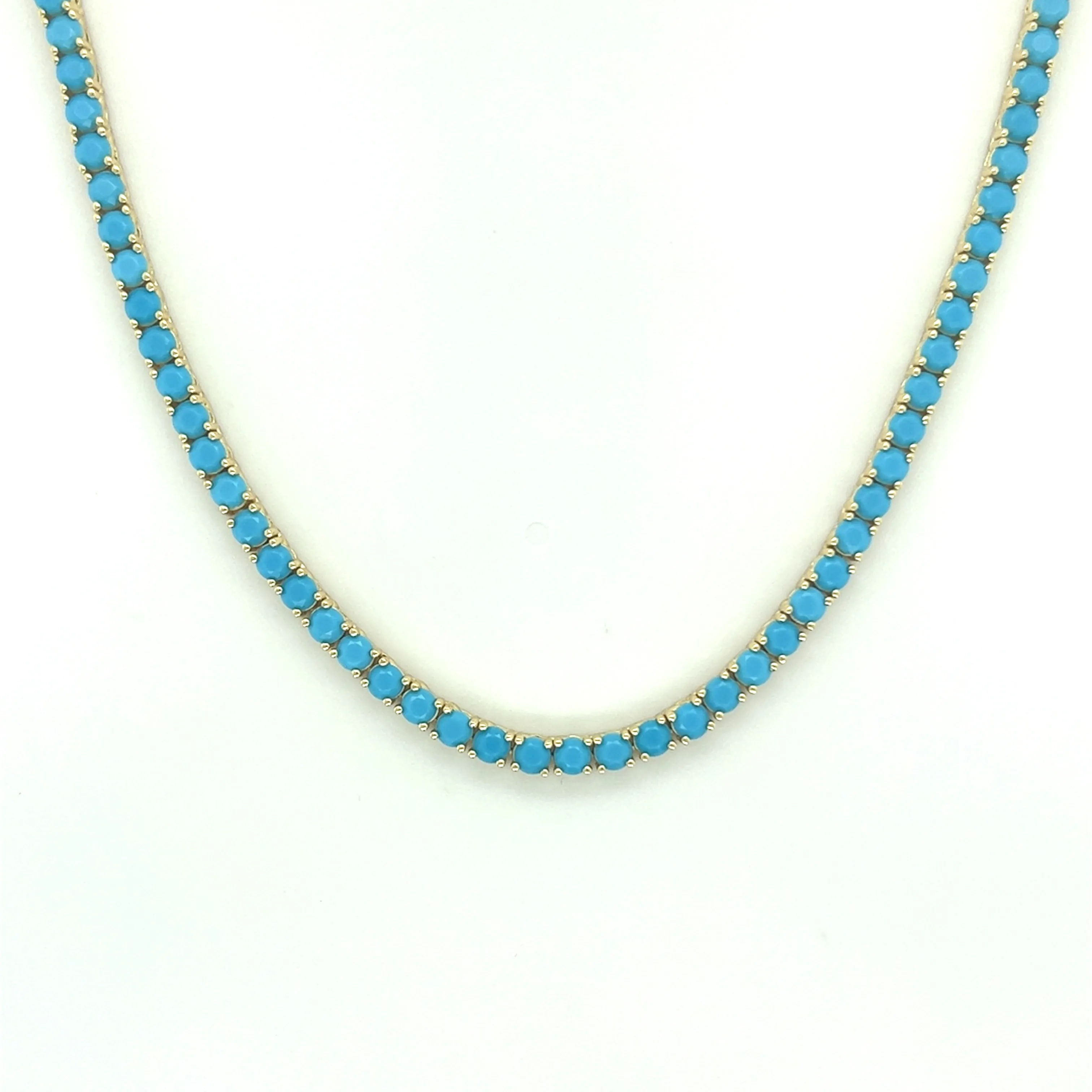 Ibiza Turquoise CZ’s 4 Prong Tennis Necklace