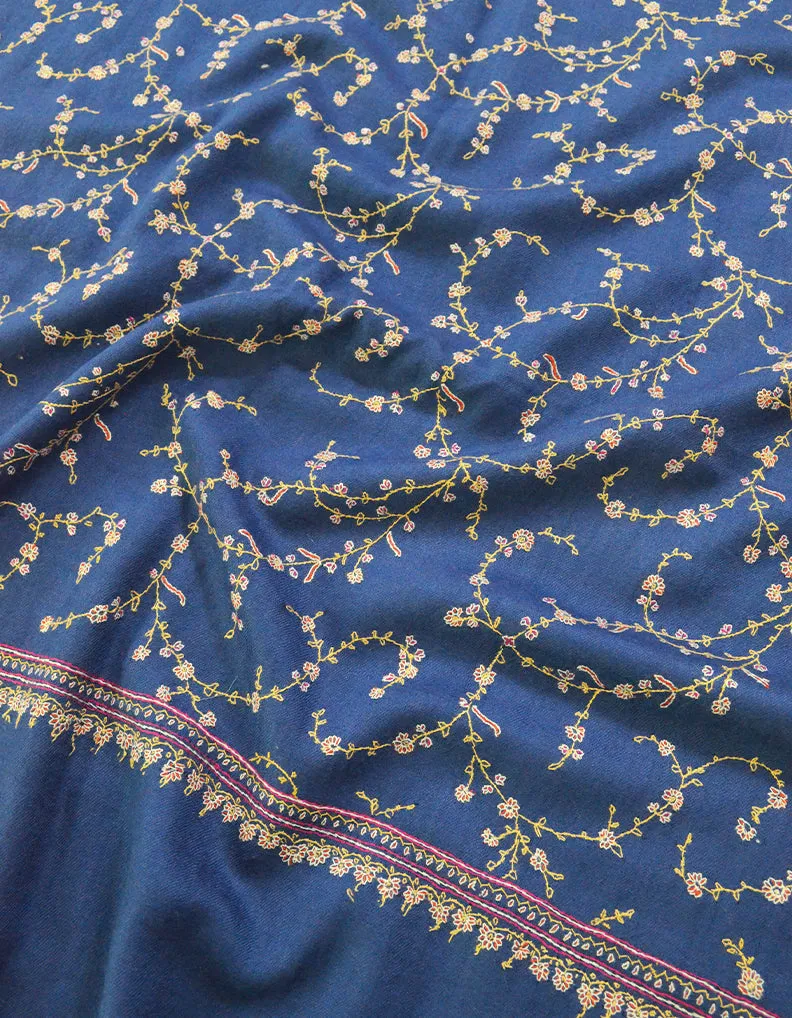 Ink Blue Pashmina Stole In Sozni 5981