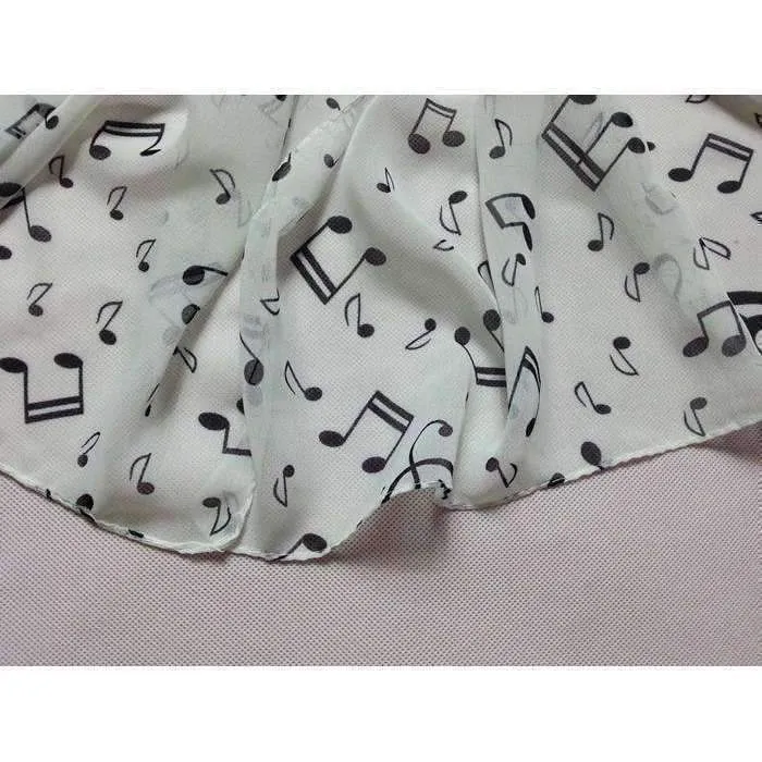 Lady Musical Note Chiffon Neck Scarf Shawl Muffler Scarves Black, White, Latte or Pink