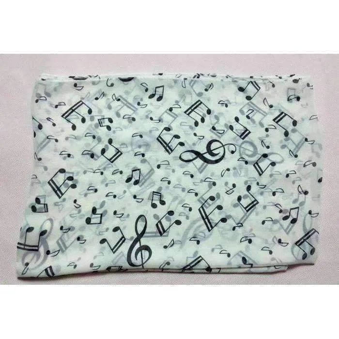 Lady Musical Note Chiffon Neck Scarf Shawl Muffler Scarves Black, White, Latte or Pink