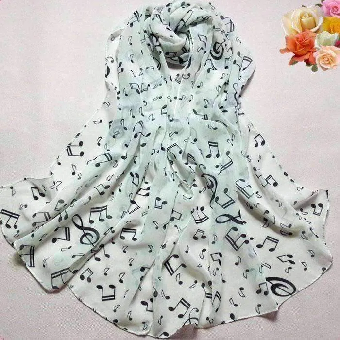 Lady Musical Note Chiffon Neck Scarf Shawl Muffler Scarves Black, White, Latte or Pink