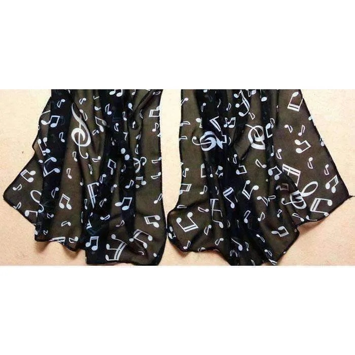 Lady Musical Note Chiffon Neck Scarf Shawl Muffler Scarves Black, White, Latte or Pink