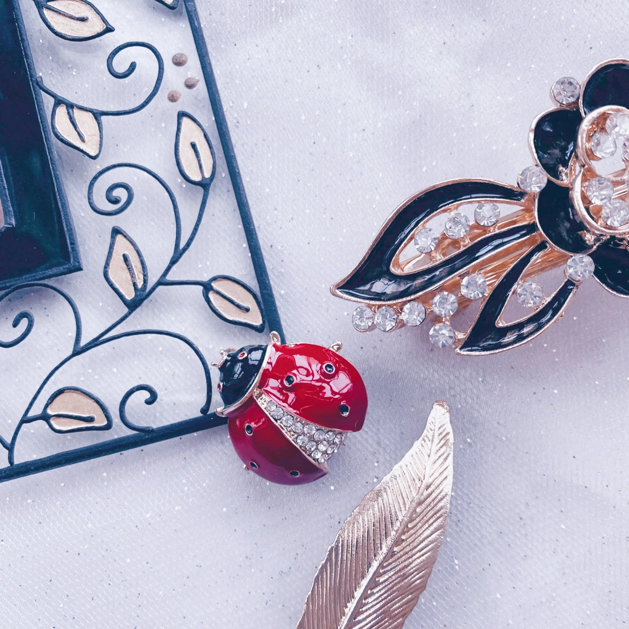 Ladybird Brooch in Red Enamel and Crystal