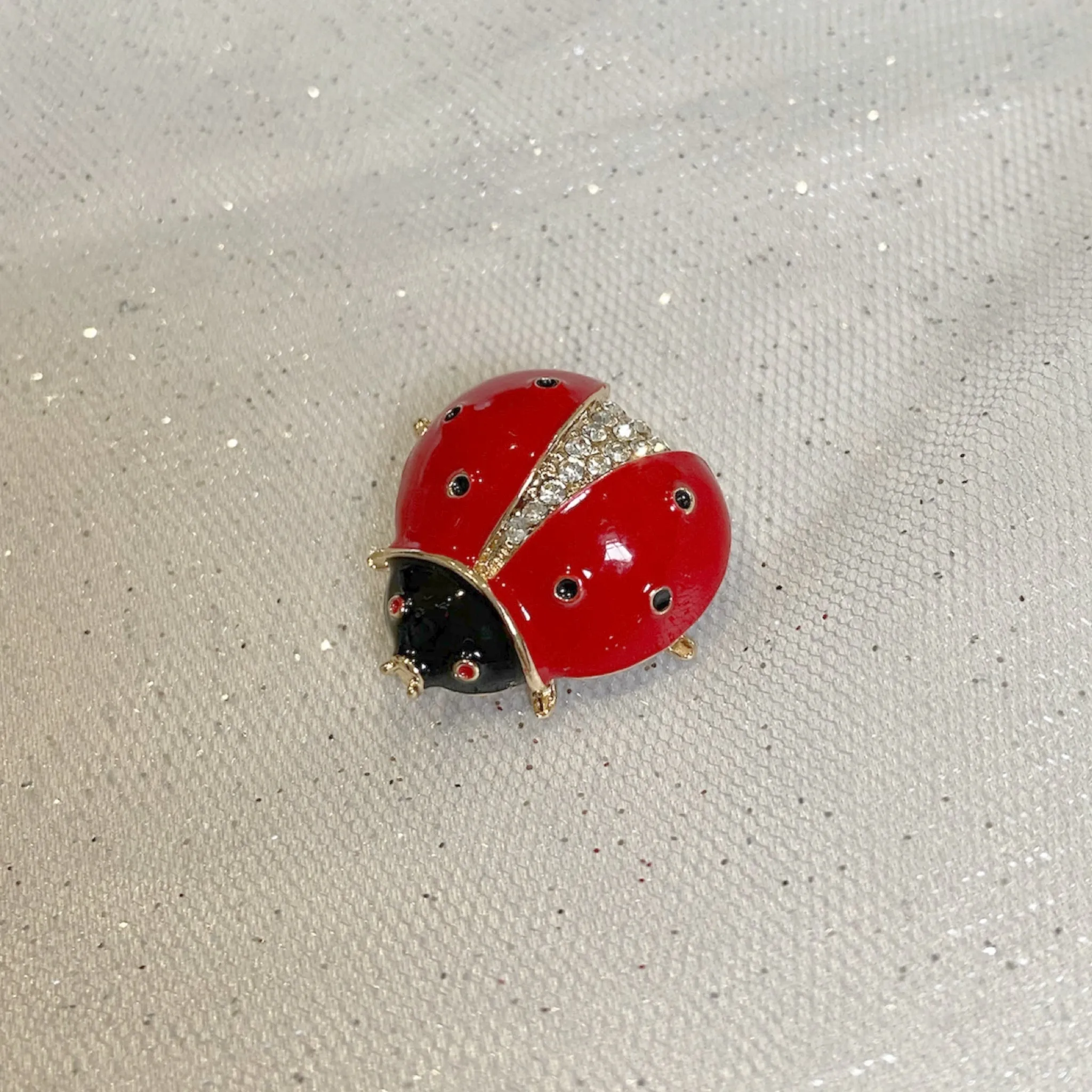 Ladybird Brooch in Red Enamel and Crystal