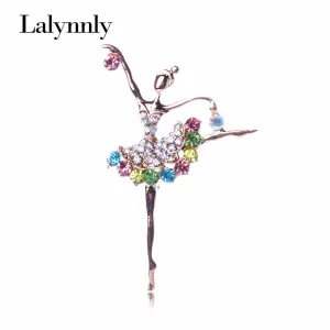 Lalynnly Fashion Ballerina Ballet Dancer Girl Full Colourful Rhinestone Cute Angle Brooches Pins Wholesale XZ00271