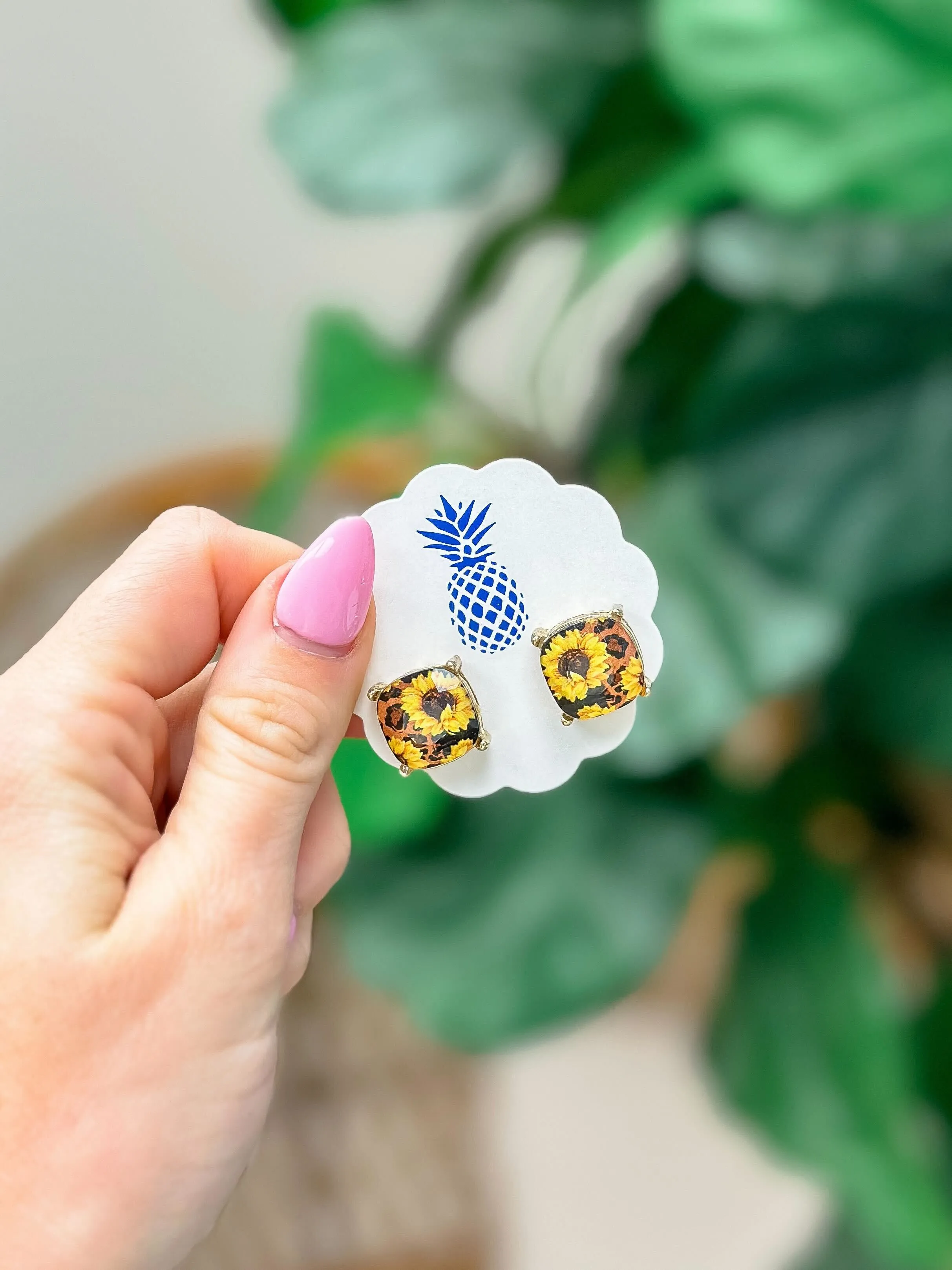 Leopard & Sunflower Printed Stud Earrings