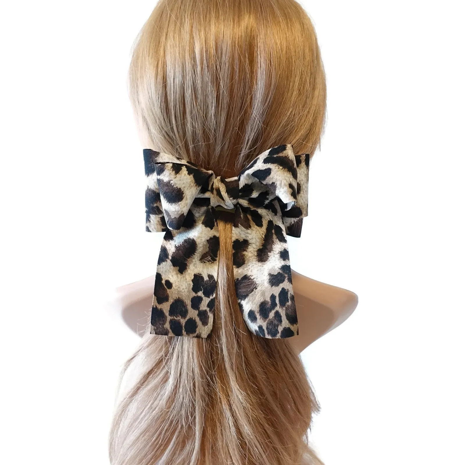 Leopard Print Long Tail Bow French Hair Barrette Women Hair Accessories