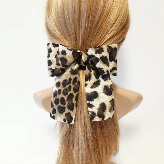 Leopard Print Long Tail Bow French Hair Barrette Women Hair Accessories