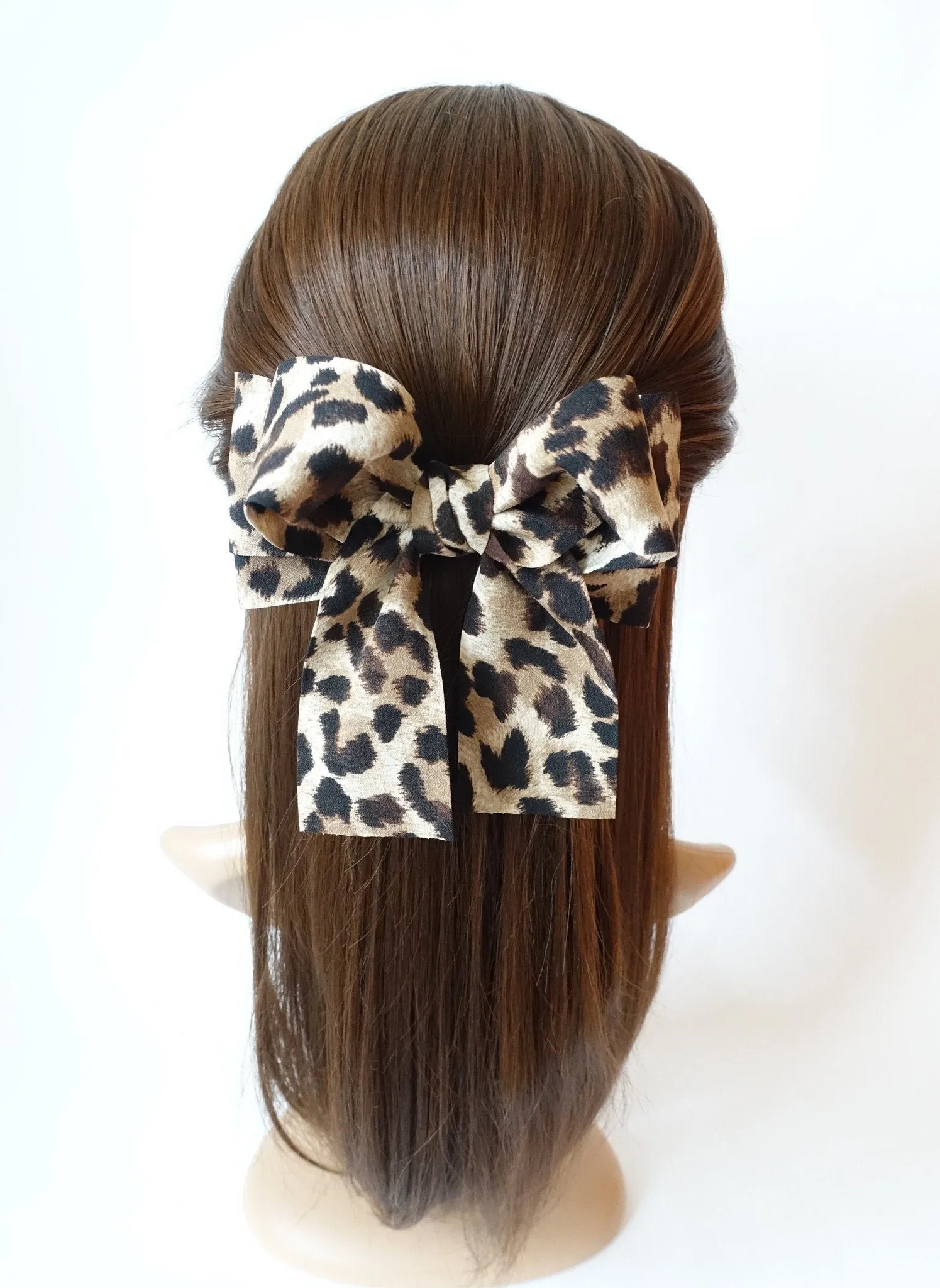 Leopard Print Long Tail Bow French Hair Barrette Women Hair Accessories