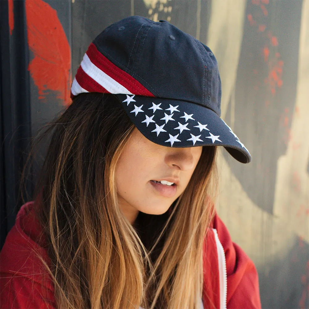 Low Profile Unstructred Washed USA Flag Cap