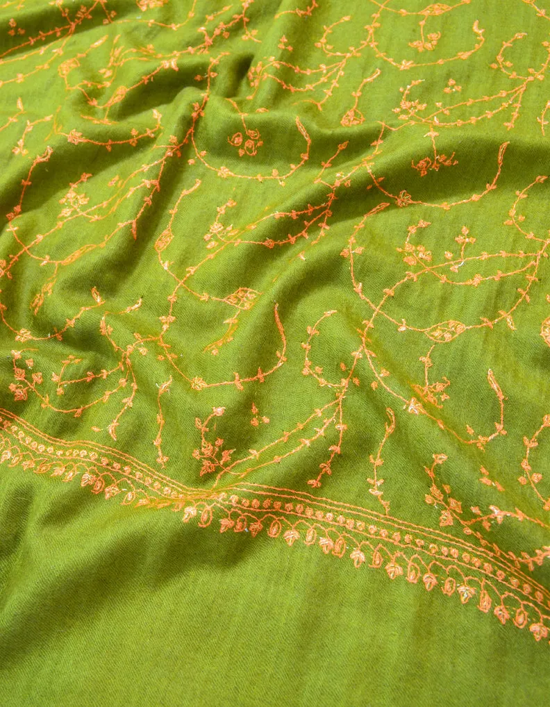 Mehandi Green Pashmina Stole In Sozni 5842