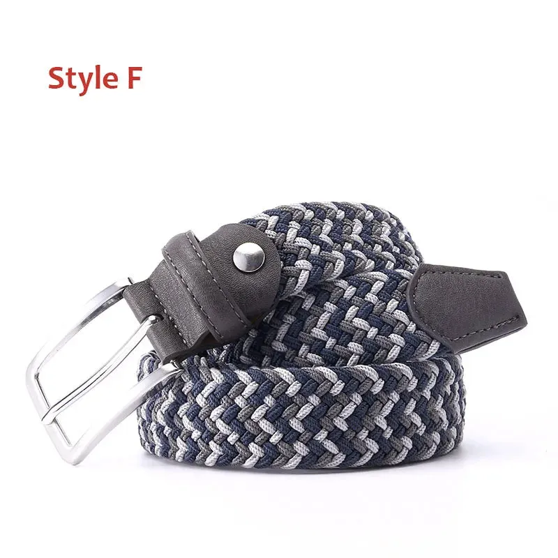 Men Women Casual Knitted Elastic Belt Pin Buckle Mixed Color Webbing Strap Woven Canvas Braided Stretch Belts Military Tactical