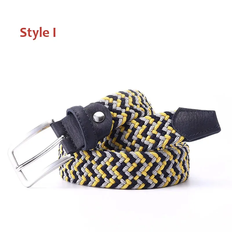 Men Women Casual Knitted Elastic Belt Pin Buckle Mixed Color Webbing Strap Woven Canvas Braided Stretch Belts Military Tactical