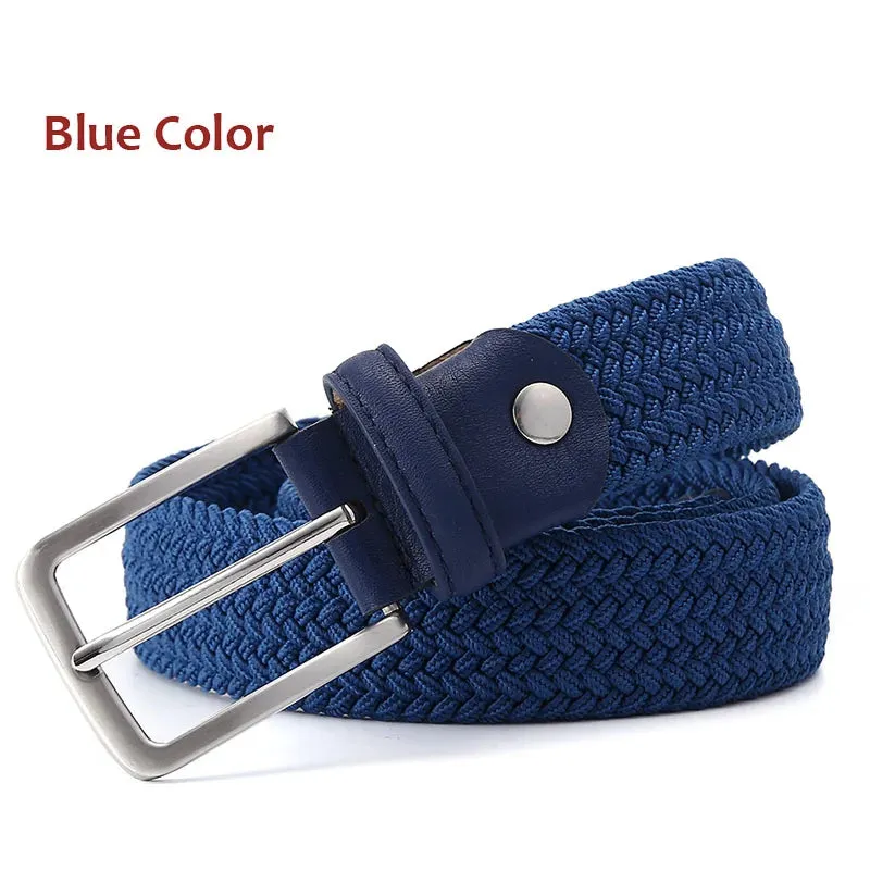 Men Women Casual Knitted Elastic Belt Pin Buckle Mixed Color Webbing Strap Woven Canvas Braided Stretch Belts Military Tactical