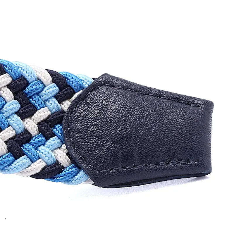 Men Women Casual Knitted Elastic Belt Pin Buckle Mixed Color Webbing Strap Woven Canvas Braided Stretch Belts Military Tactical