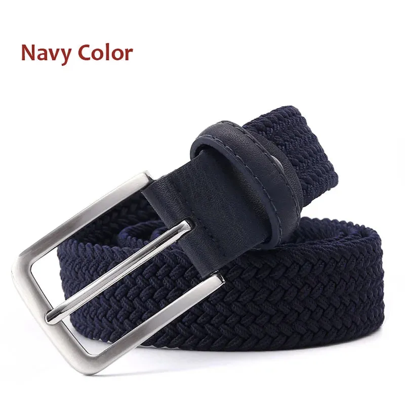 Men Women Casual Knitted Elastic Belt Pin Buckle Mixed Color Webbing Strap Woven Canvas Braided Stretch Belts Military Tactical