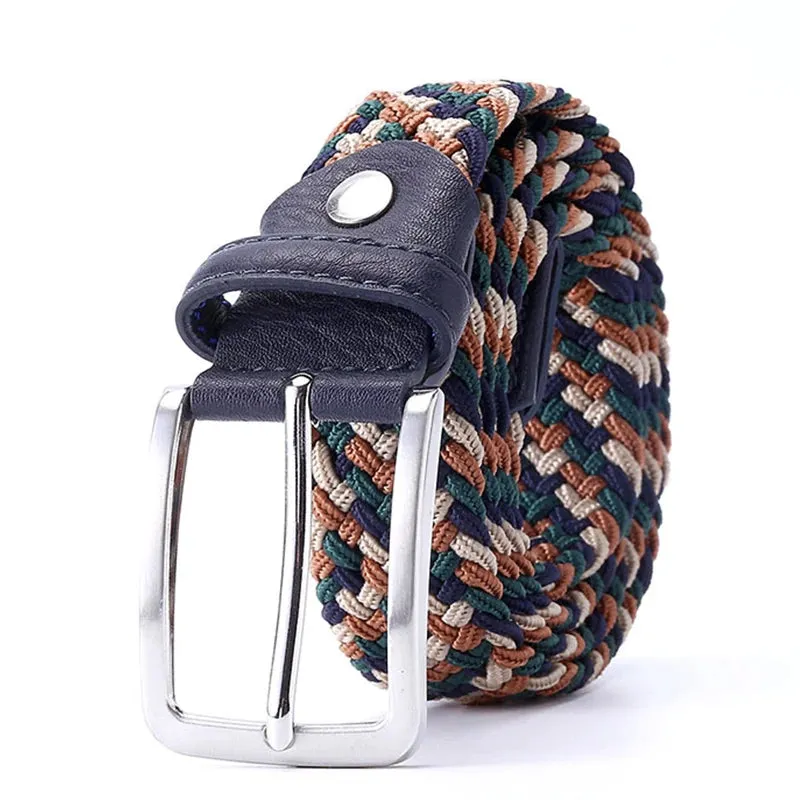 Men Women Casual Knitted Elastic Belt Pin Buckle Mixed Color Webbing Strap Woven Canvas Braided Stretch Belts Military Tactical