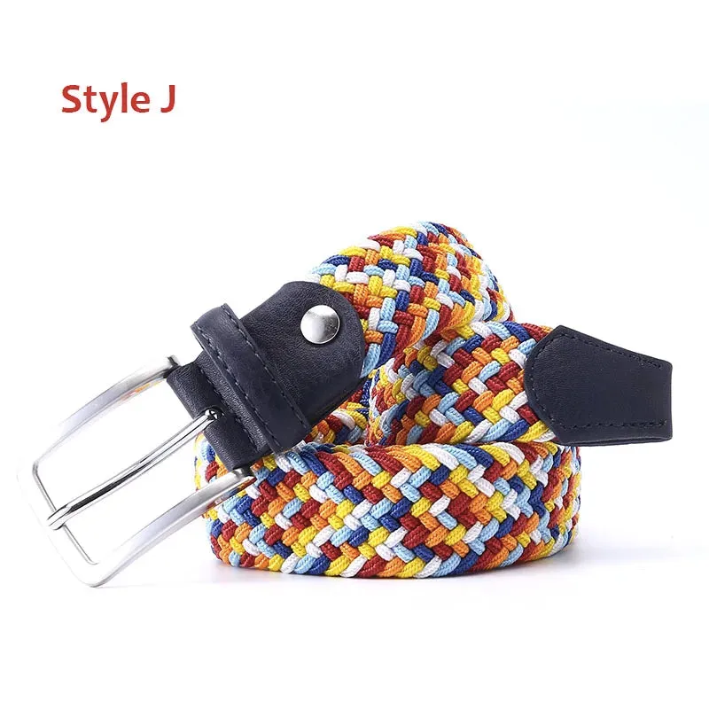 Men Women Casual Knitted Elastic Belt Pin Buckle Mixed Color Webbing Strap Woven Canvas Braided Stretch Belts Military Tactical