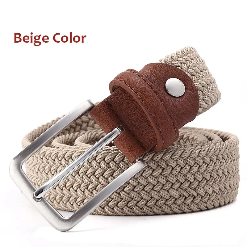 Men Women Casual Knitted Elastic Belt Pin Buckle Mixed Color Webbing Strap Woven Canvas Braided Stretch Belts Military Tactical