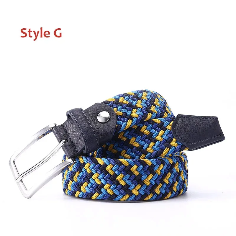 Men Women Casual Knitted Elastic Belt Pin Buckle Mixed Color Webbing Strap Woven Canvas Braided Stretch Belts Military Tactical