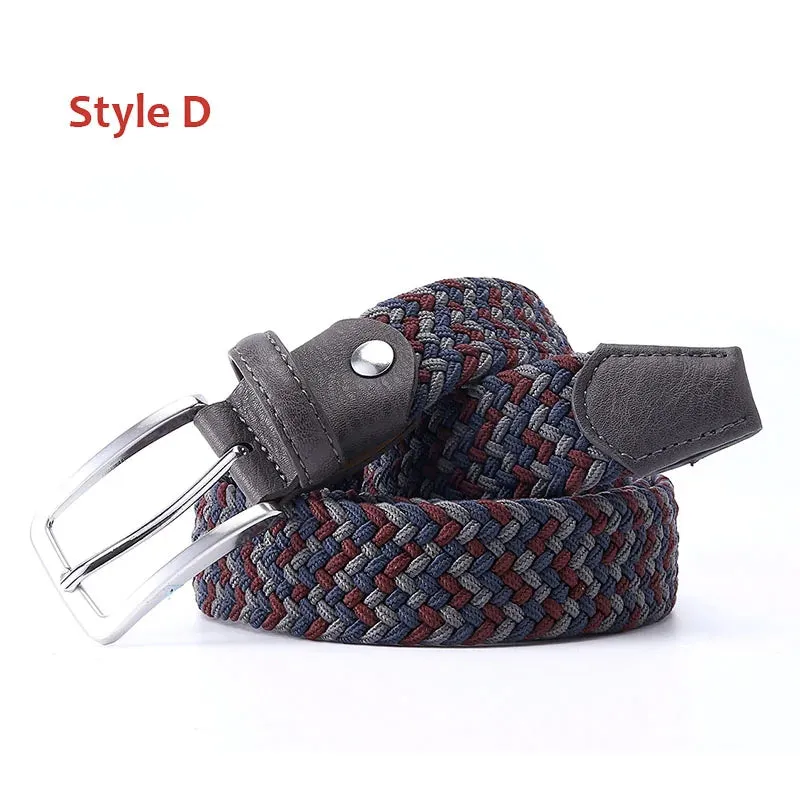 Men Women Casual Knitted Elastic Belt Pin Buckle Mixed Color Webbing Strap Woven Canvas Braided Stretch Belts Military Tactical