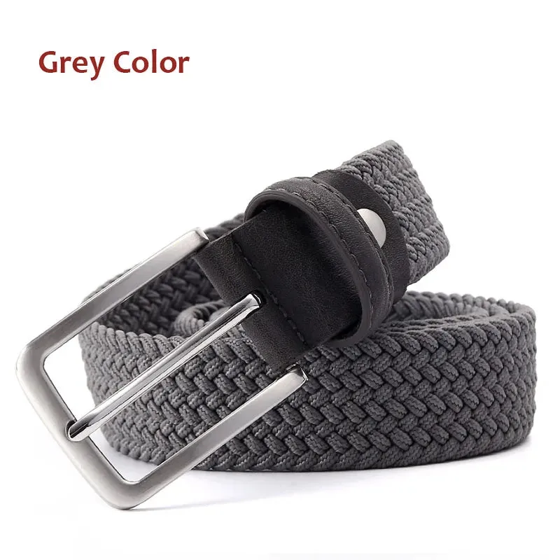 Men Women Casual Knitted Elastic Belt Pin Buckle Mixed Color Webbing Strap Woven Canvas Braided Stretch Belts Military Tactical