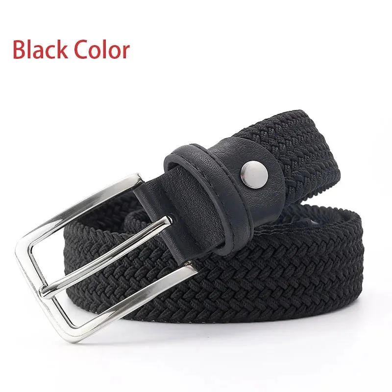 Men Women Casual Knitted Elastic Belt Pin Buckle Mixed Color Webbing Strap Woven Canvas Braided Stretch Belts Military Tactical