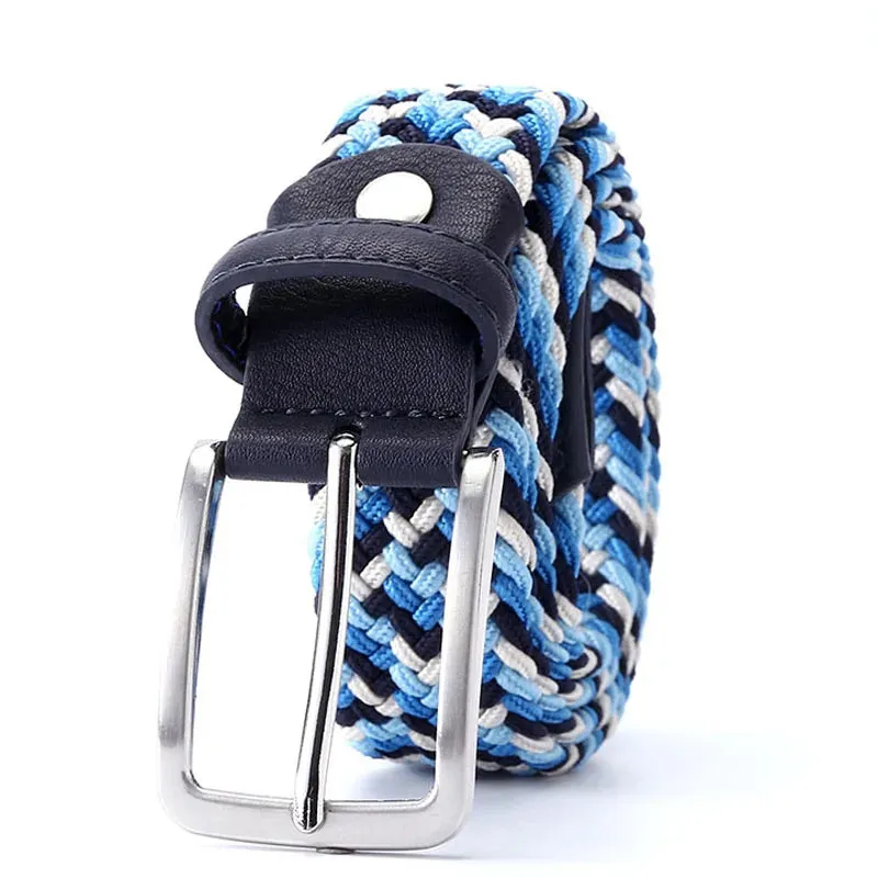 Men Women Casual Knitted Elastic Belt Pin Buckle Mixed Color Webbing Strap Woven Canvas Braided Stretch Belts Military Tactical