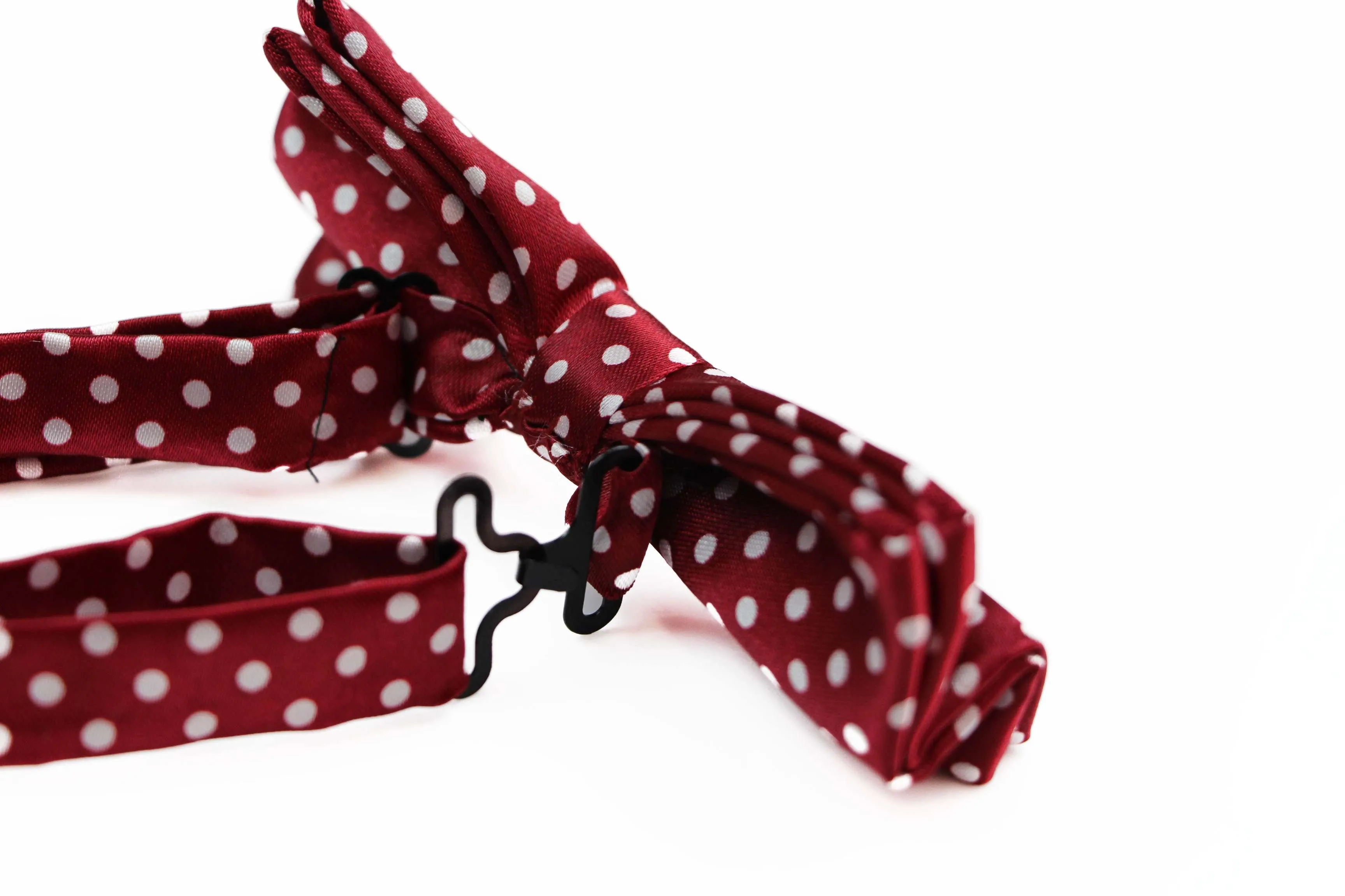 Mens Dark Red With White Small Polka Dot Patterned Bow Ties