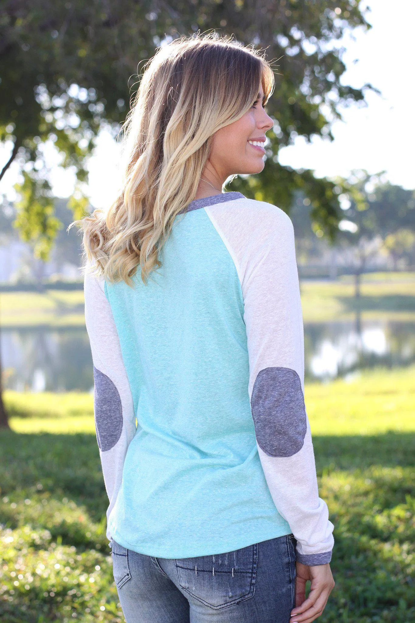 Mint Baseball Tee with Elbow Patches