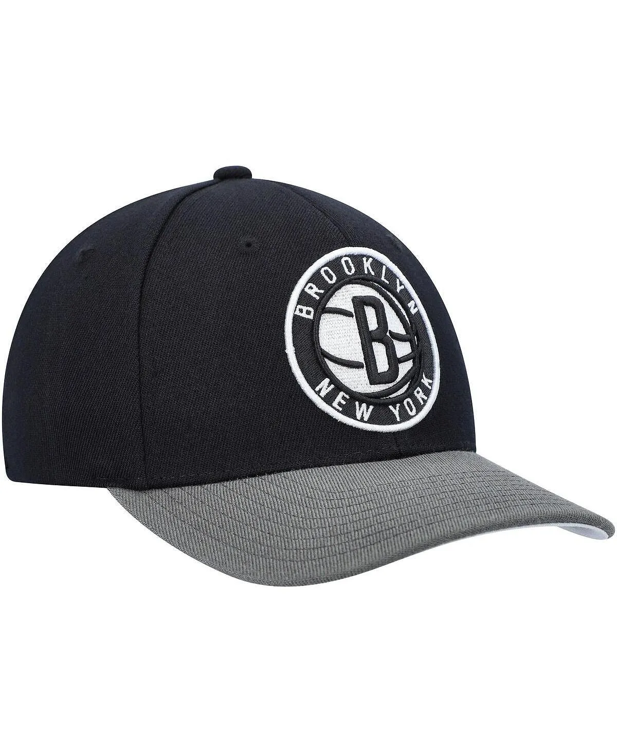 Mitchell & Ness Men's Black and Gray Brooklyn Nets MVP Team Two-Tone 2.0 Elastic Back Cap