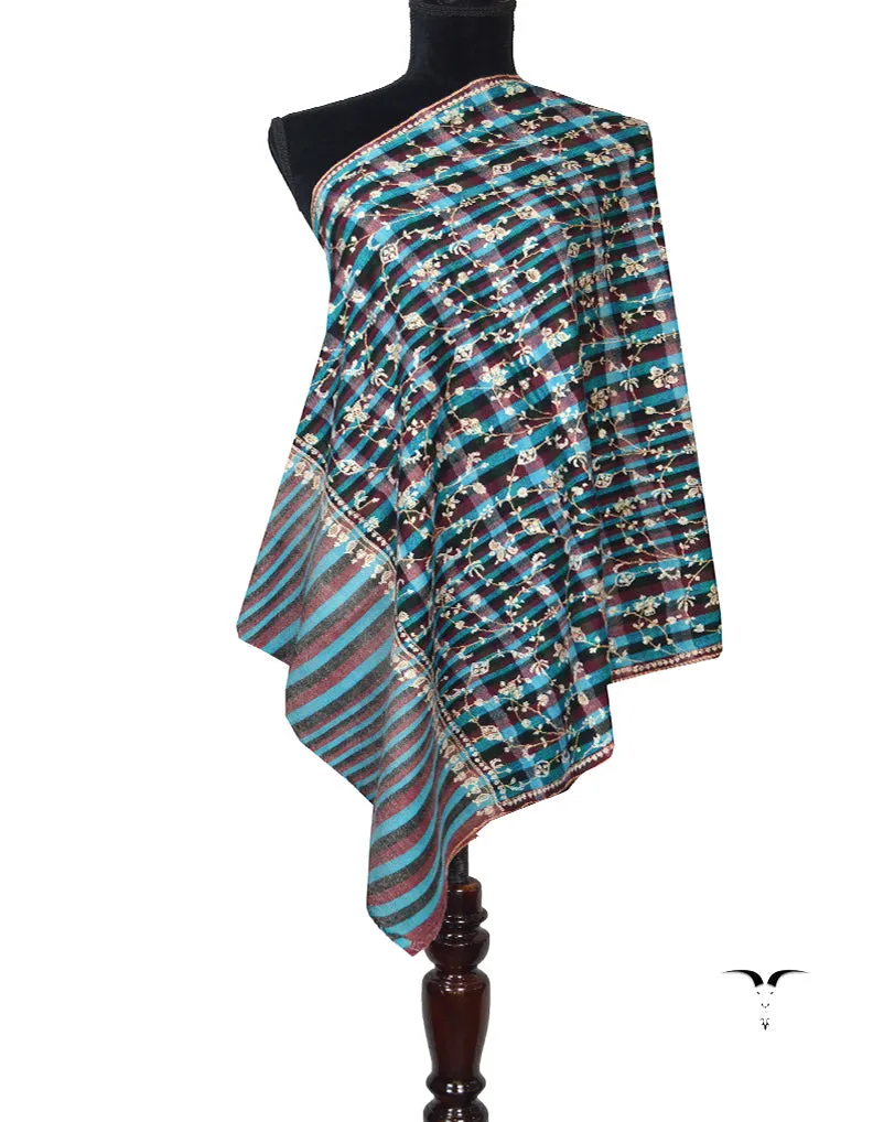 Multicoloured Striped Pashmina Stole In Sozni 5895