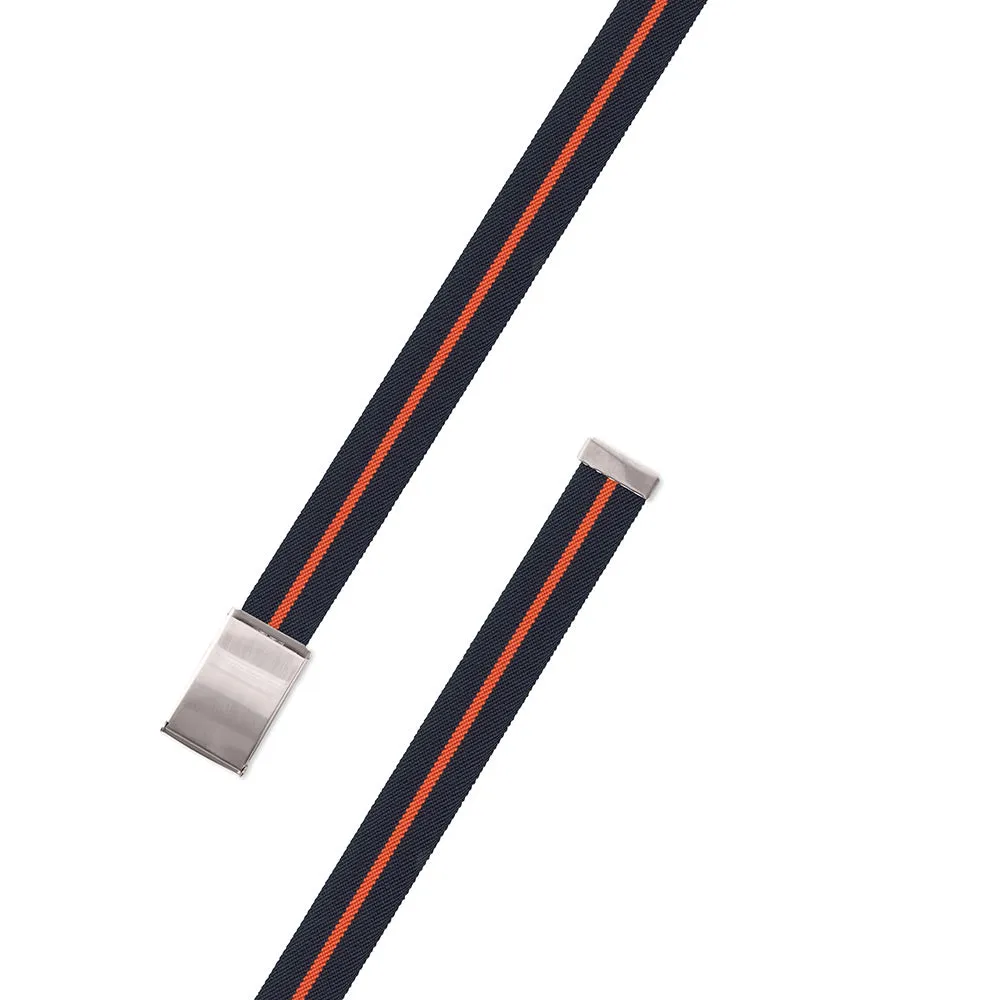 Navy & Orange Belgian Stretch Military Buckle Belt