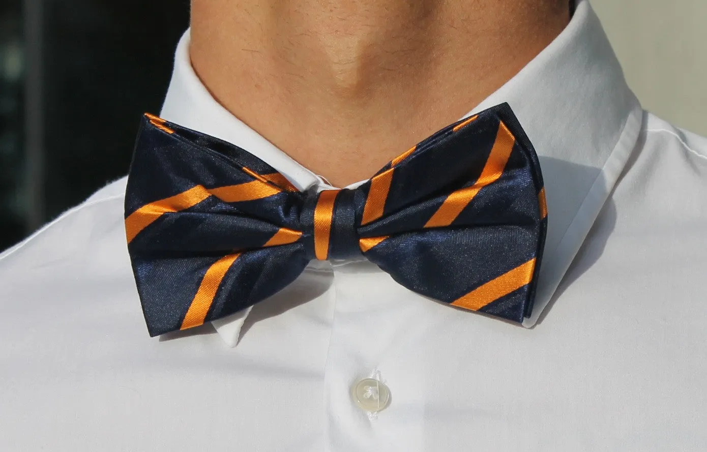 Navy Blue & Orange Striped Bow Tie