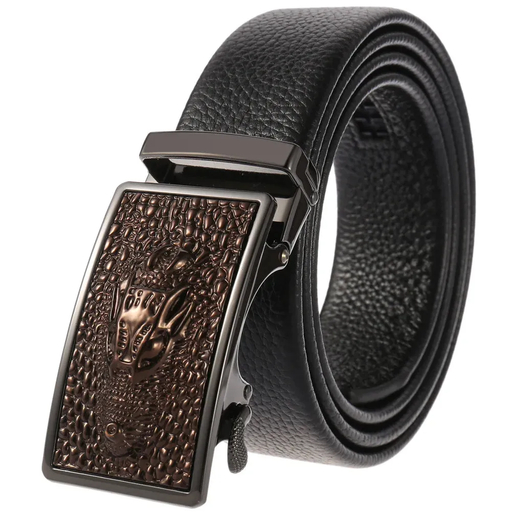 New Genuine Leather Luxury Male Belts for Men Fashion Vintage Alloy Automatic Buckle Men's Belt High Quality Waistband 3.5cm