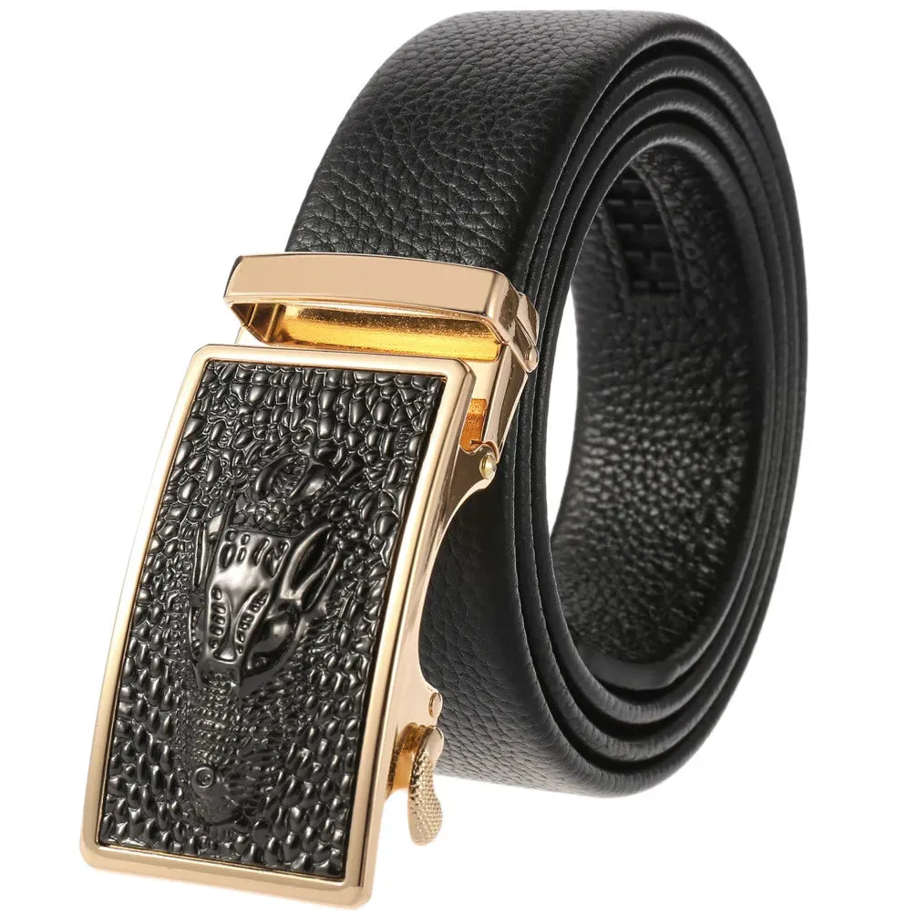 New Genuine Leather Luxury Male Belts for Men Fashion Vintage Alloy Automatic Buckle Men's Belt High Quality Waistband 3.5cm