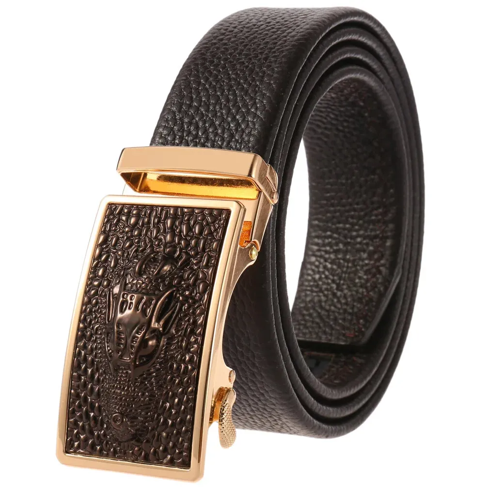 New Genuine Leather Luxury Male Belts for Men Fashion Vintage Alloy Automatic Buckle Men's Belt High Quality Waistband 3.5cm