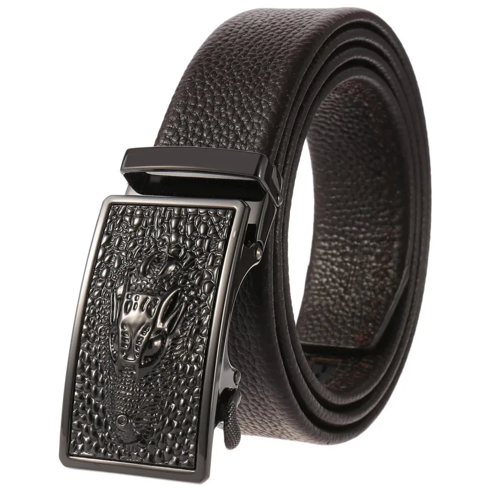 New Genuine Leather Luxury Male Belts for Men Fashion Vintage Alloy Automatic Buckle Men's Belt High Quality Waistband 3.5cm