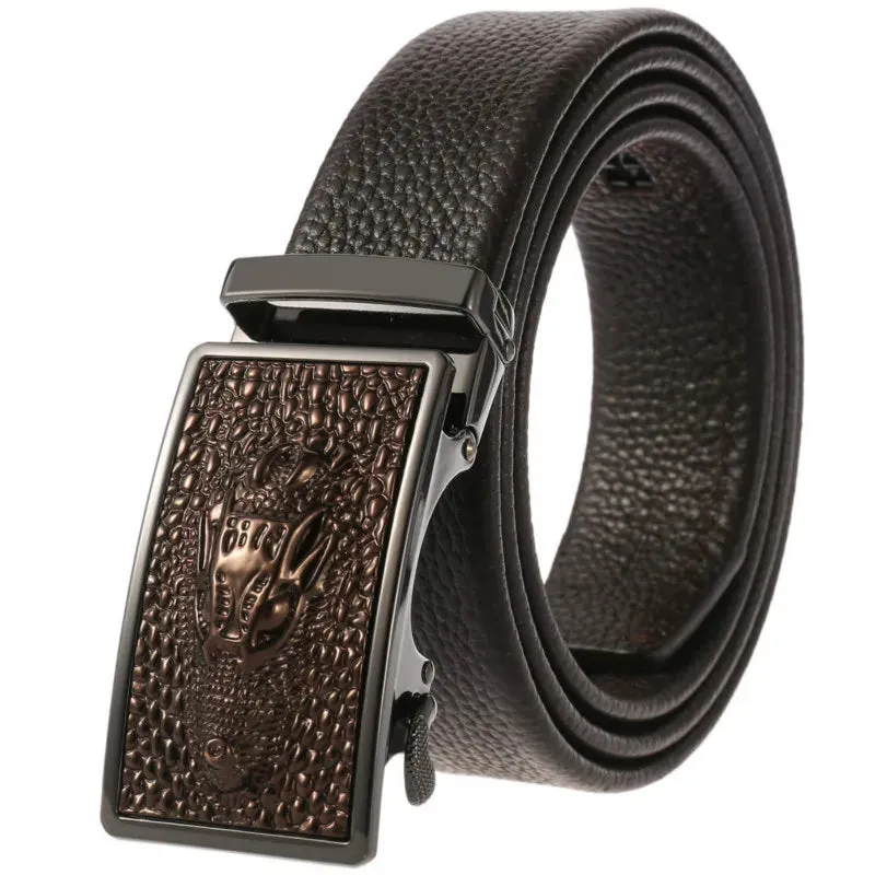 New Genuine Leather Luxury Male Belts for Men Fashion Vintage Alloy Automatic Buckle Men's Belt High Quality Waistband 3.5cm