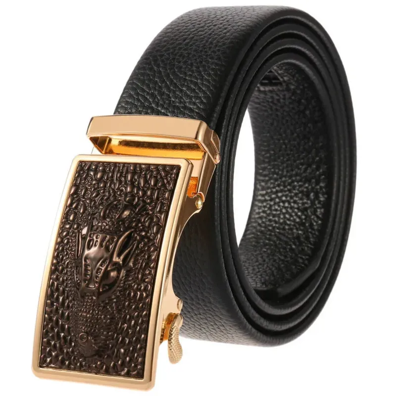 New Genuine Leather Luxury Male Belts for Men Fashion Vintage Alloy Automatic Buckle Men's Belt High Quality Waistband 3.5cm