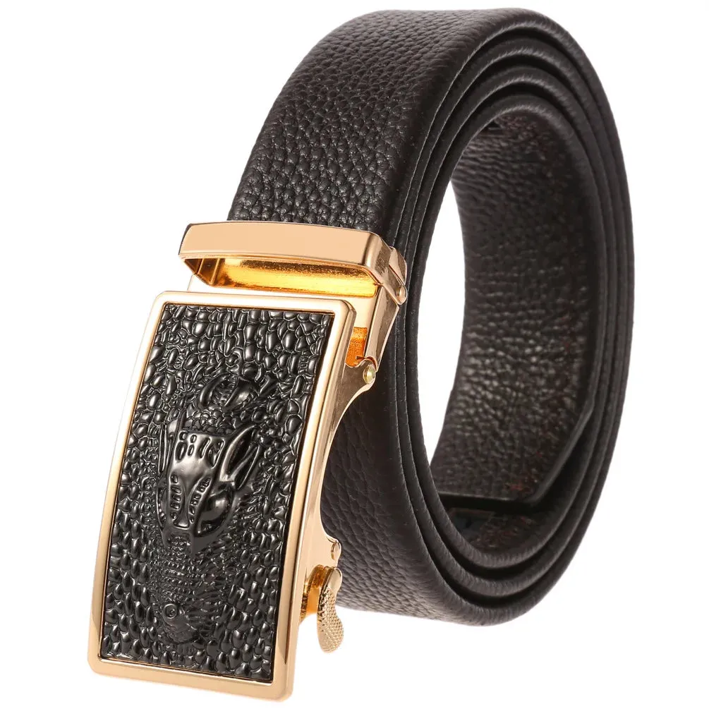 New Genuine Leather Luxury Male Belts for Men Fashion Vintage Alloy Automatic Buckle Men's Belt High Quality Waistband 3.5cm