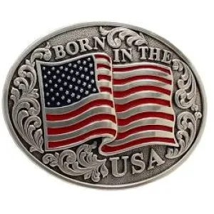 NOCONA red sliver and blue flag belt buckle