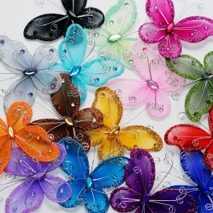 Organza Nylon Glitter Butterflies, 3-inch, 20-Piece