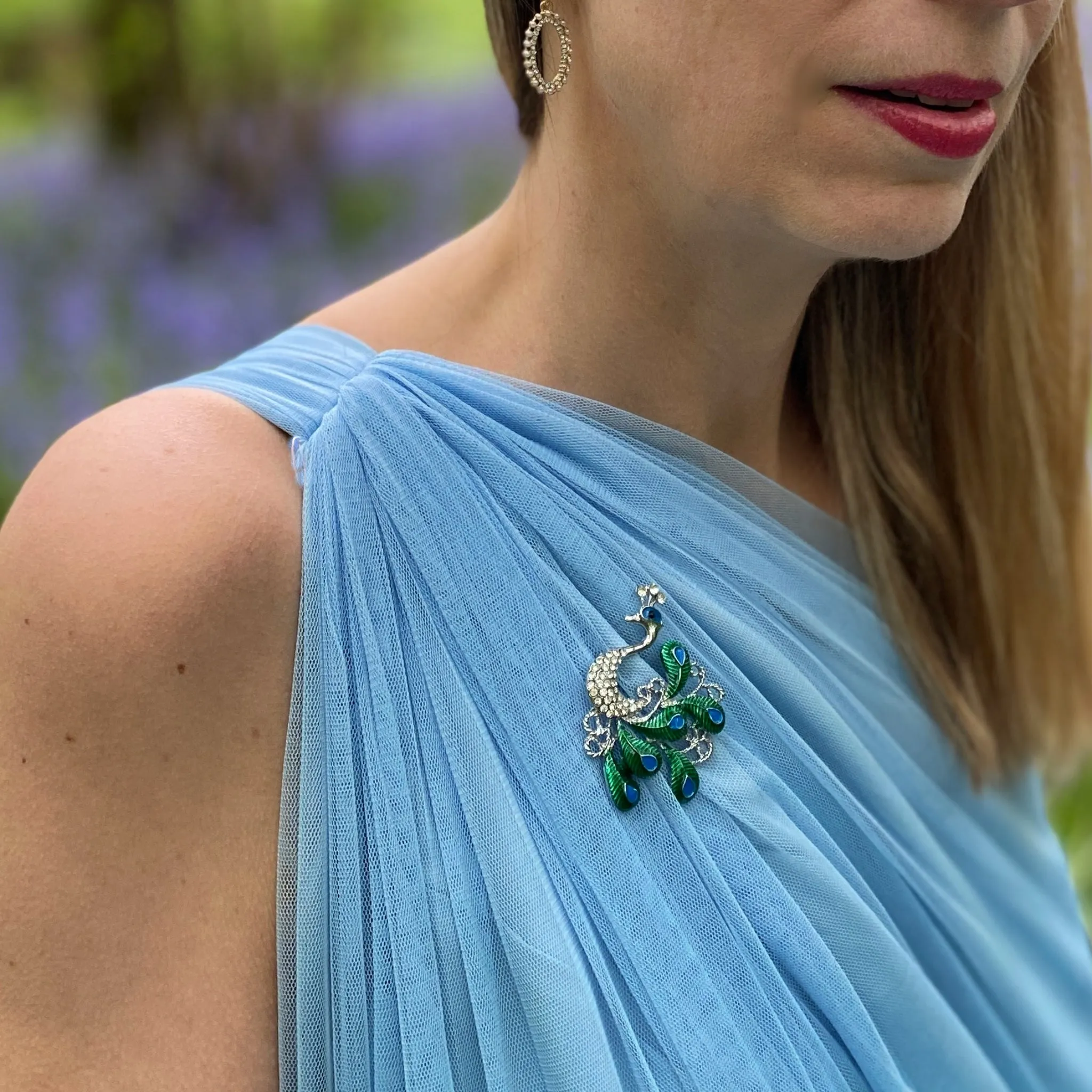 Peacock Brooch with Enamel and Crystal