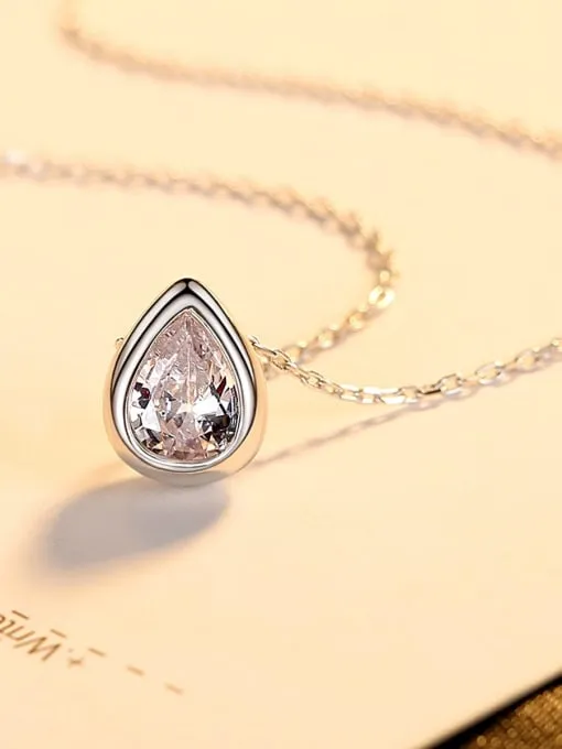 Pear Shape Dainty Necklace Bezel Diamond Cubic Zirconia .925 Sterling Silver Necklace