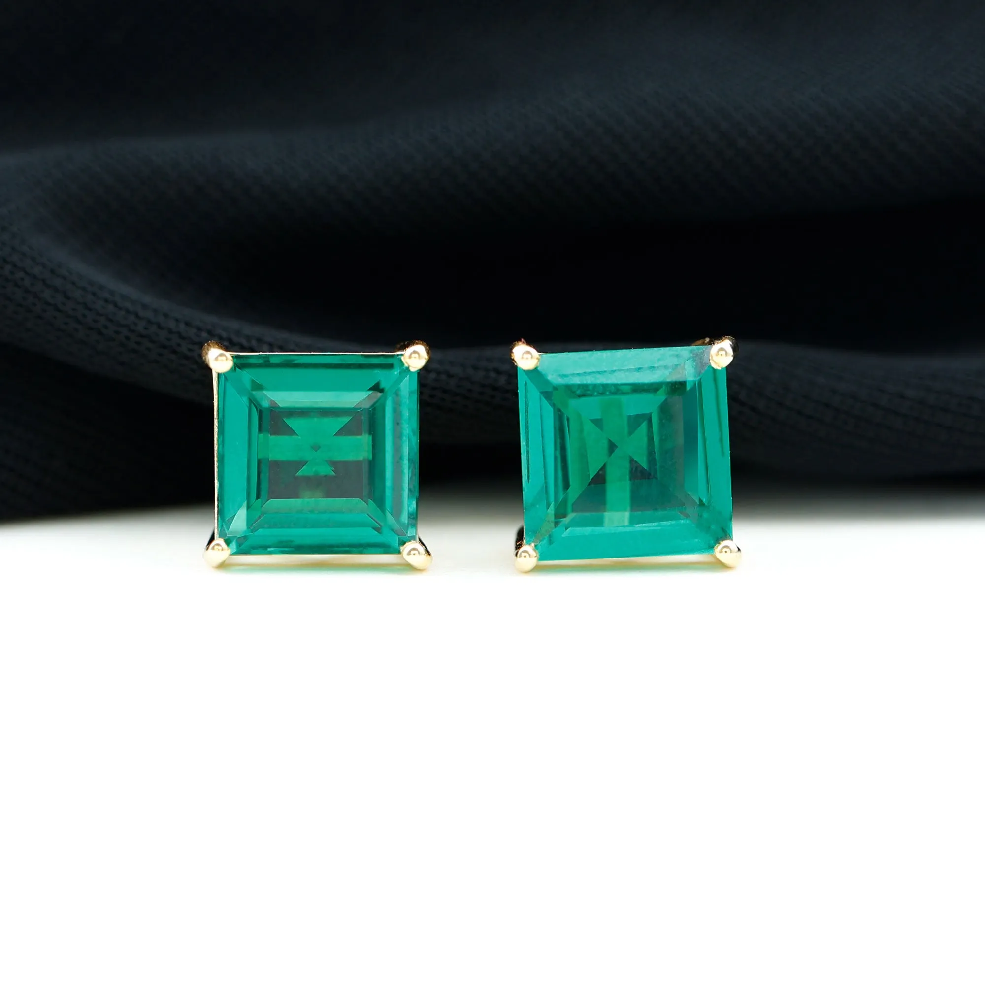 Princess Cut Lab Grown Emerald Solitaire Stud Earrings