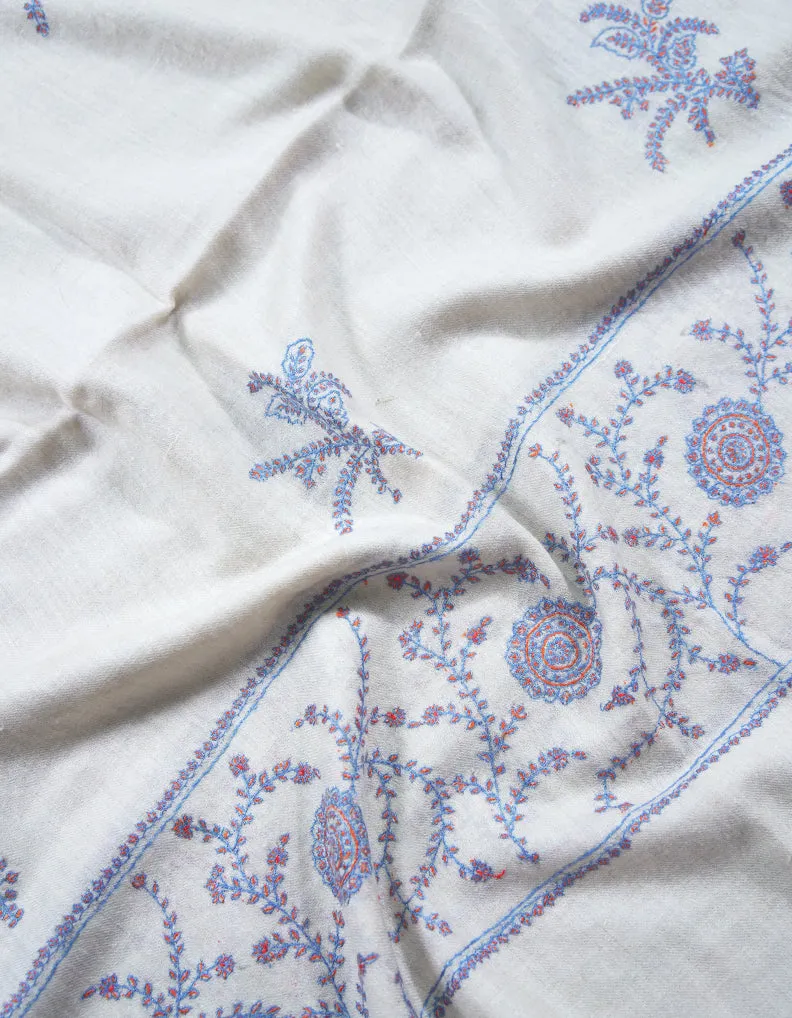 pure white butis embroidery pashmina stole 8904