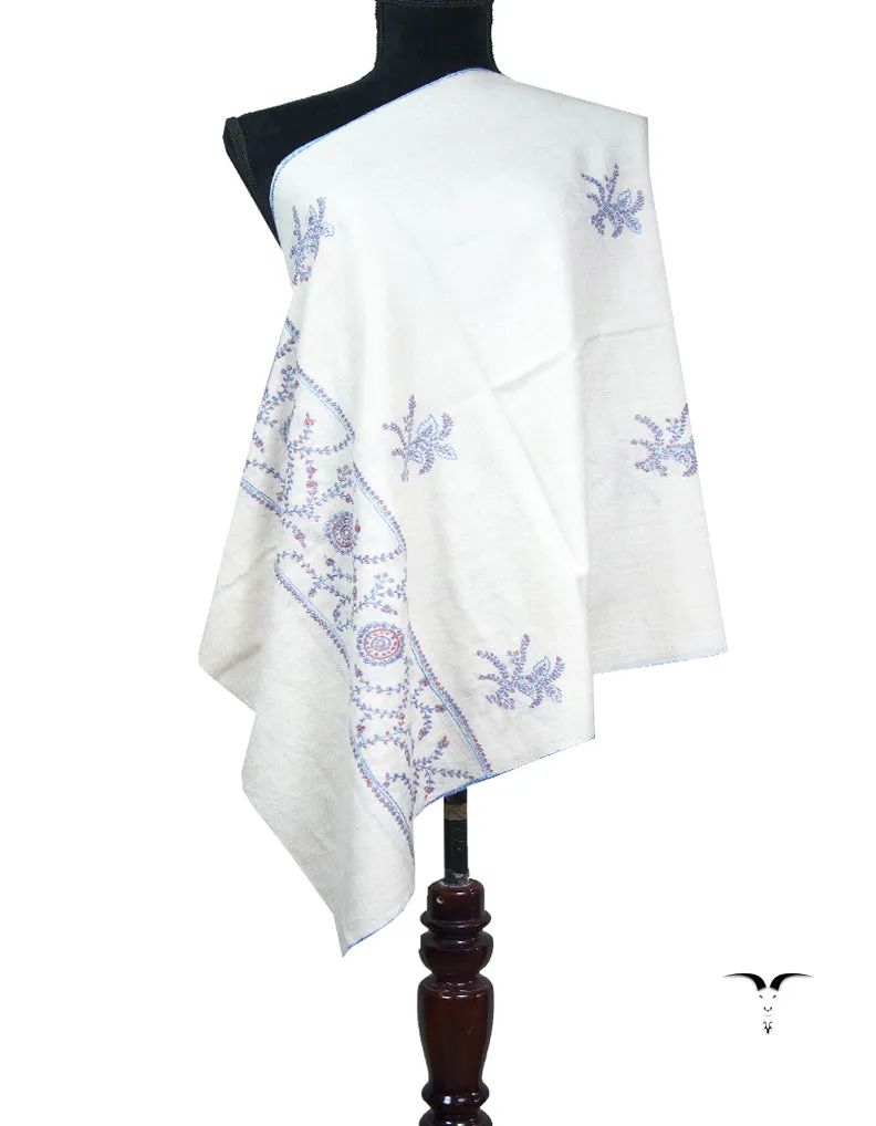 pure white butis embroidery pashmina stole 8904